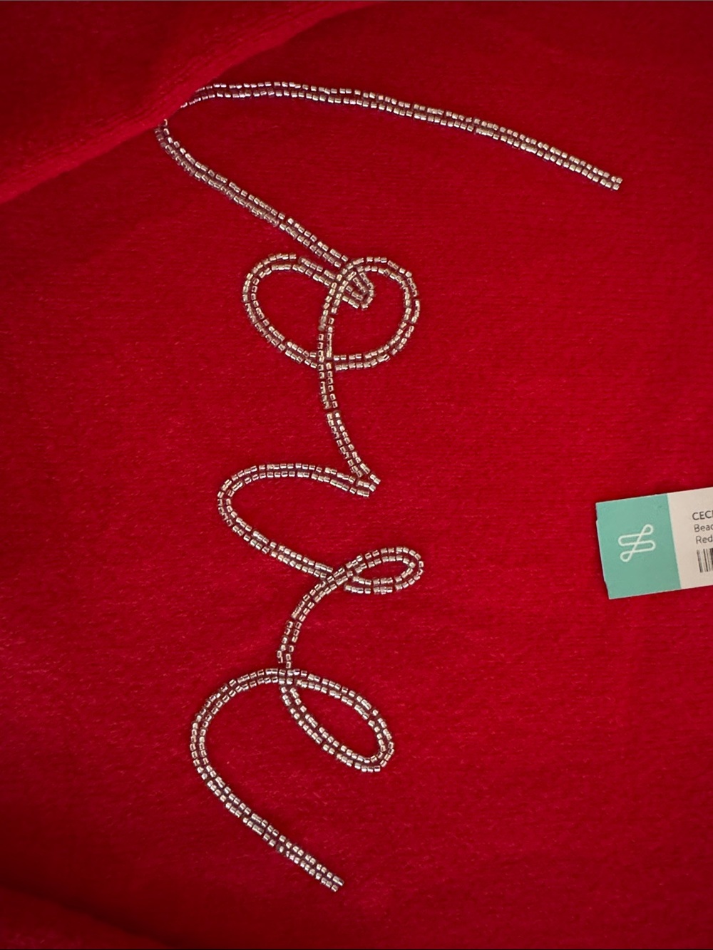 CeCe Red Crewneck Sweater with Rhinestone "Love" Script - Picture 3 of 7